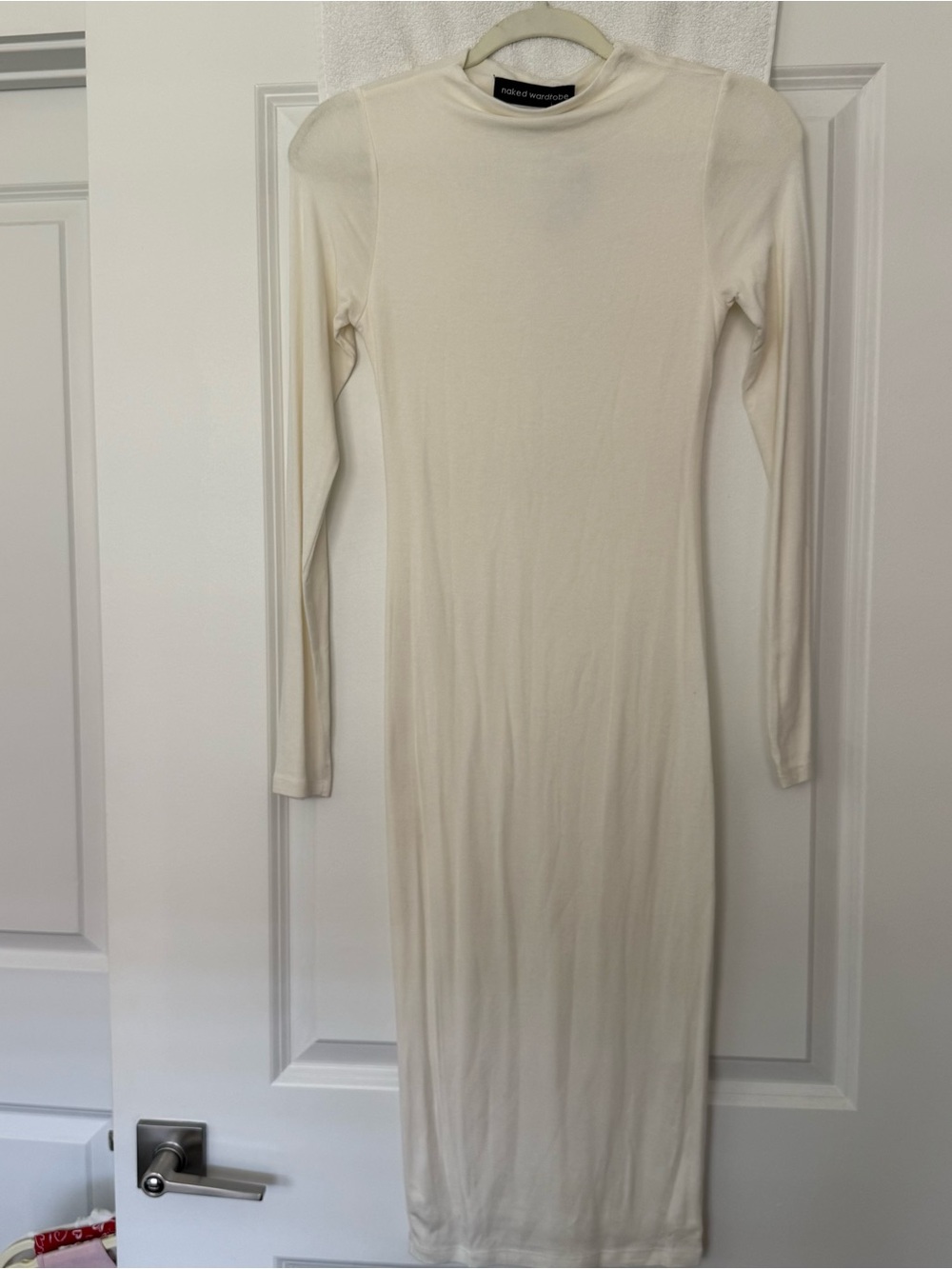 naked wardrobe Ivory Long Sleeve Midi Dress